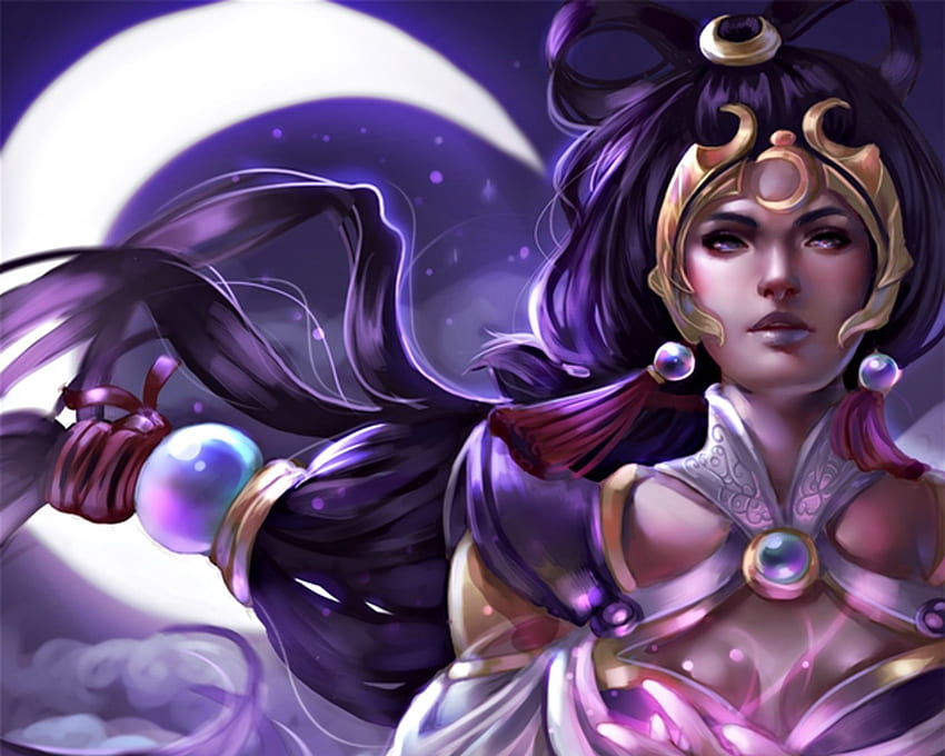 Lunar Goddess Diana, white, girl, woman, purple, pink, fantasy, luna, rinrindaishi HD wallpaper