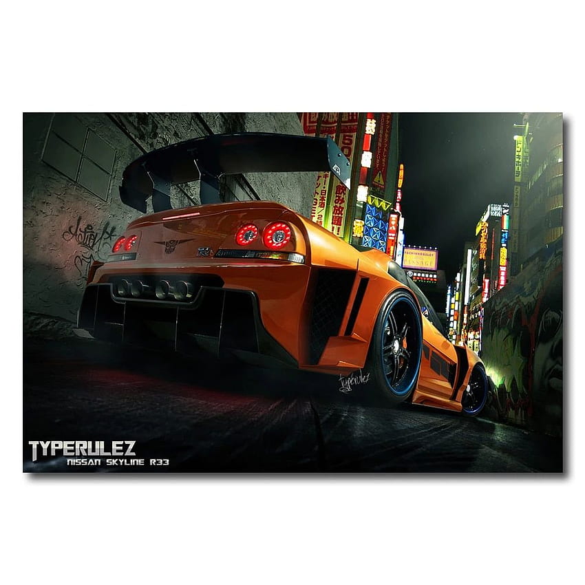 Art mural imprimé Nissan Skyline GTR R33 Sport voiture toile affiche peinture pour la décoration de la maison. Peinture et calligraphie, Peintures automobiles Fond d'écran de téléphone HD