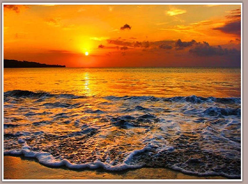 Sunset in Bali, golden, waves, reflection, clouds, water, sunset, beach HD wallpaper