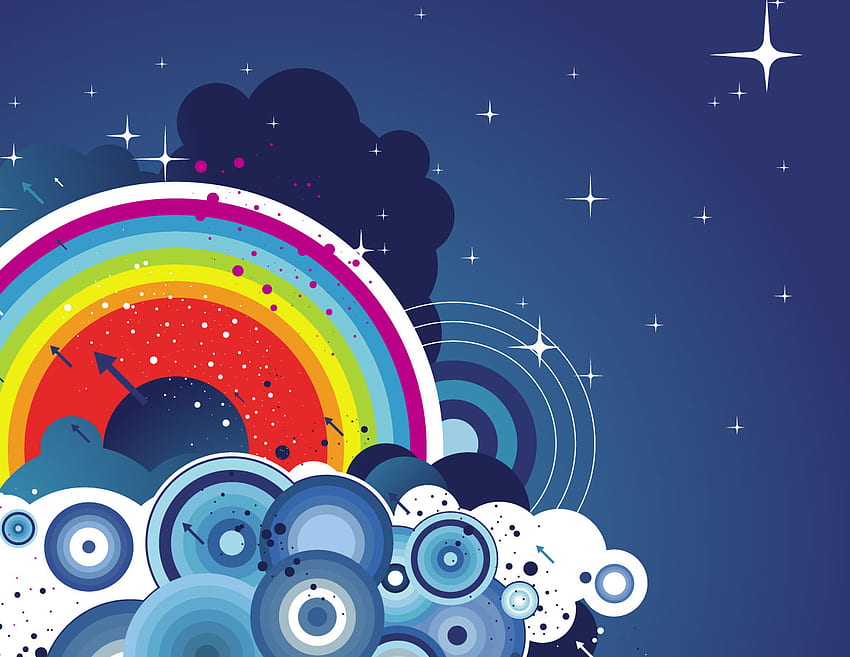 Abstract Rainbow and Clouds Vector, Rainbow Stars HD wallpaper