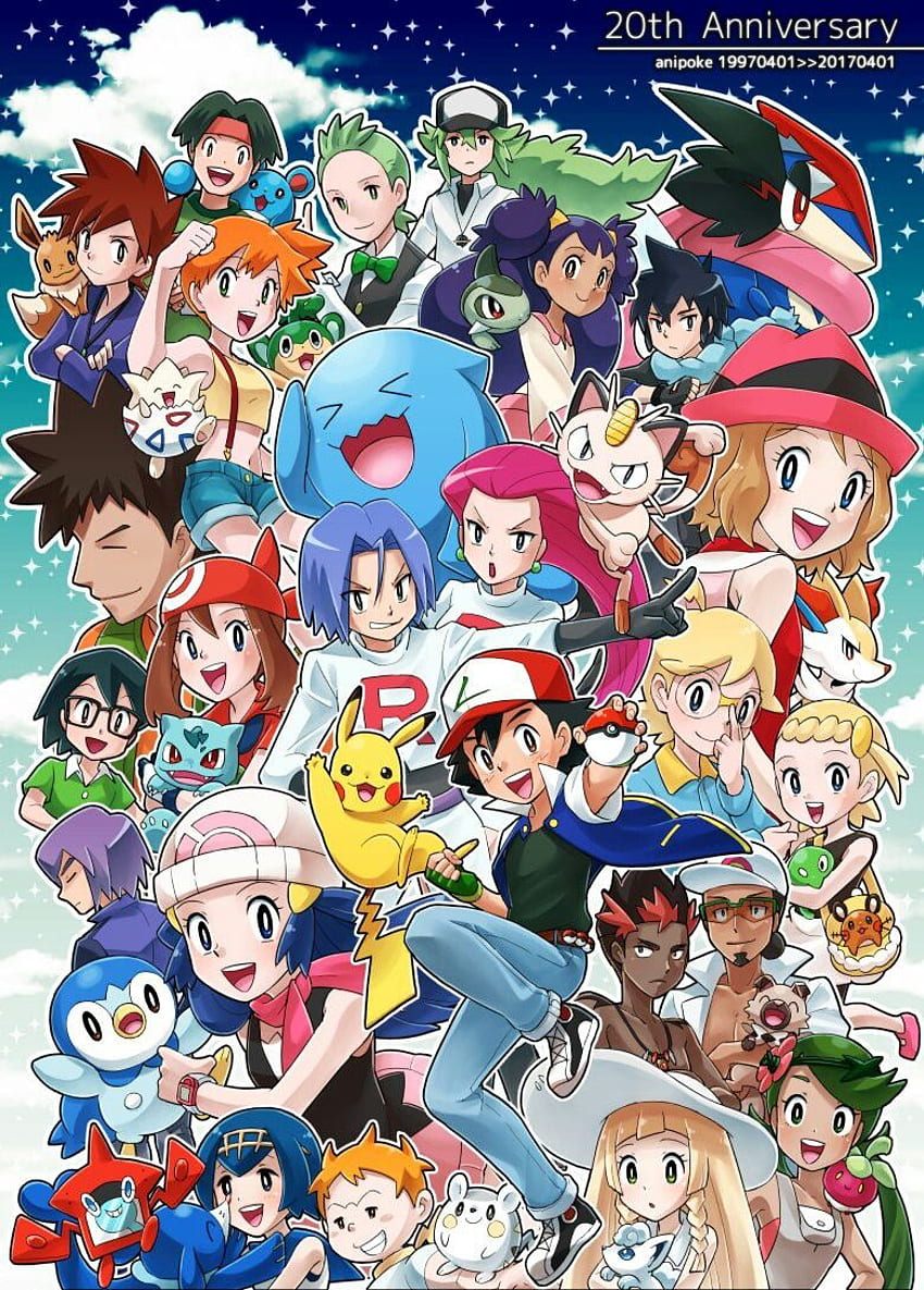 Feliz Aniversario Pokémon Ash Y Sus Amigos De Los Humanos Y fondo de pantalla del teléfono