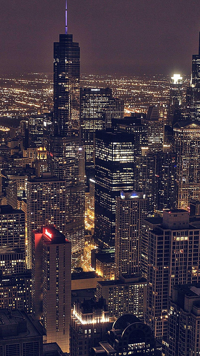都市の建物の夜、高層ビル HD電話の壁紙