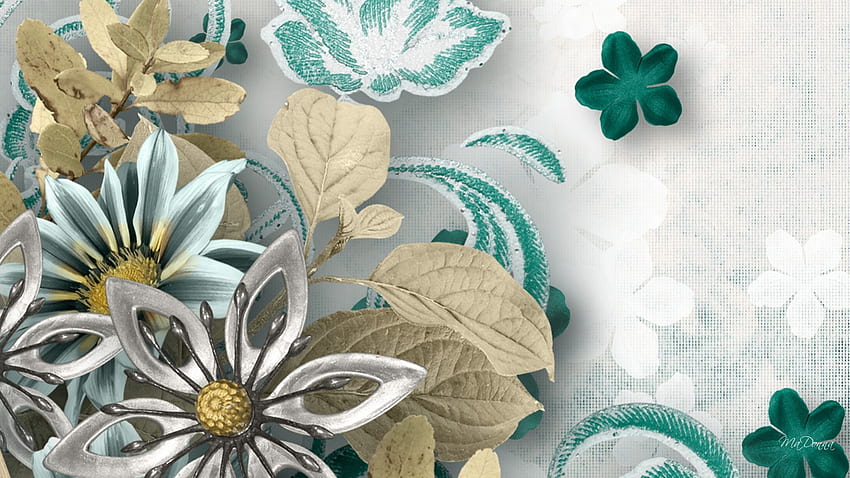 Flowers Abstract, bisque, floral, aqua, cyan, paper, collage, leaves, abstract, tan, flowers, fleurs HD wallpaper