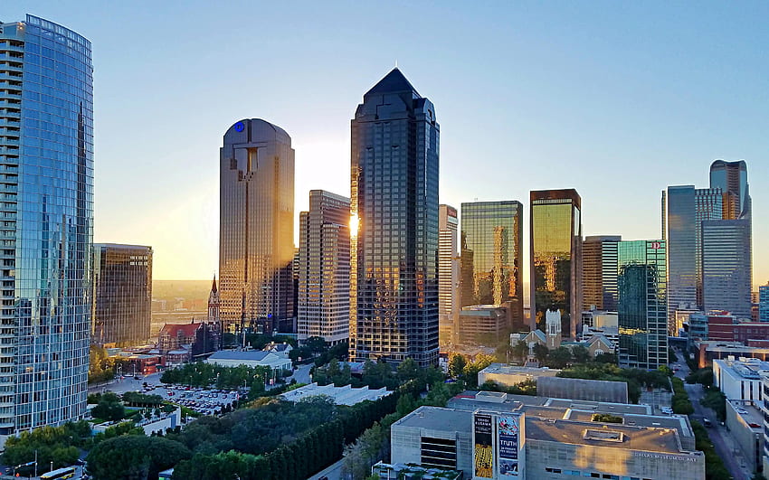Dallas, , edifici moderni, tramonto, Texas, USA, città americane, America, Dallas la sera, R, Città di Dallas, Città del Texas per con risoluzione . Alta qualità Sfondo HD