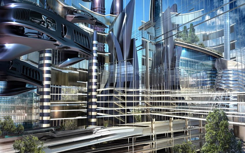 cidade do futuro, futurista, cidade, anime, fantasia HD wallpaper