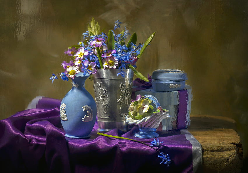 Primroses, Flowers, Fibers, Vase HD wallpaper