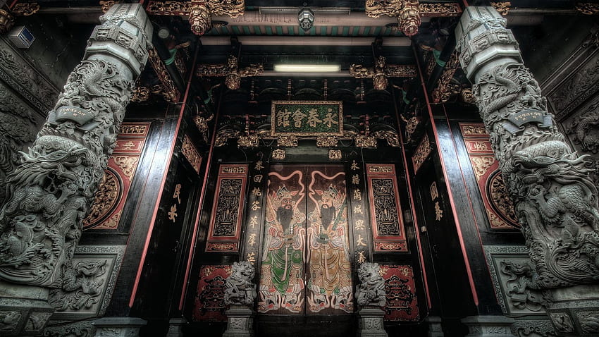 Skyscrapers: Magnificent Entry Oriental Temple graphy Paint, Oriental Carving HD wallpaper