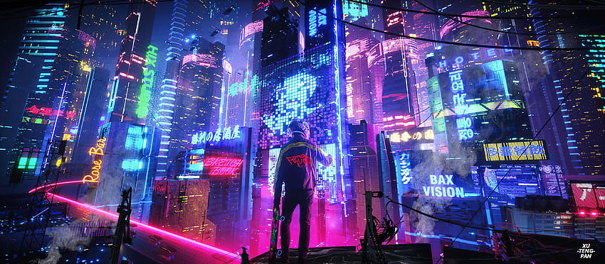 Cyberpunk, magenta, pink, blue, cyberworld HD wallpaper