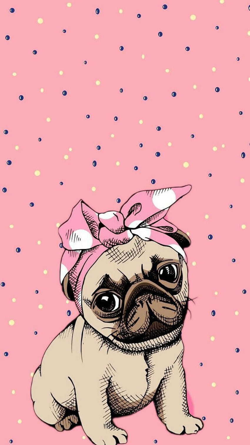 Cute cartoon pug dog which would look great as an adorable HD phone wallpaper