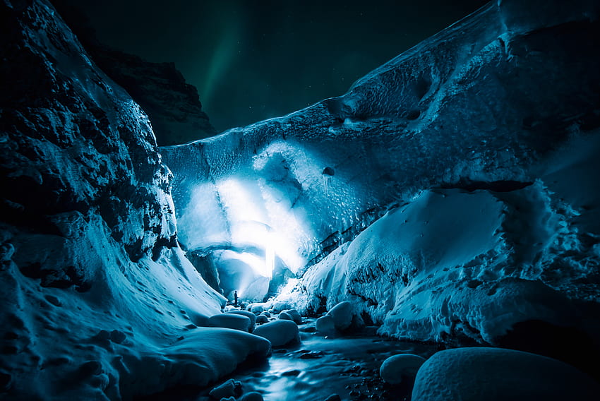 Nature, Ice, Night, Ice Cave HD wallpaper