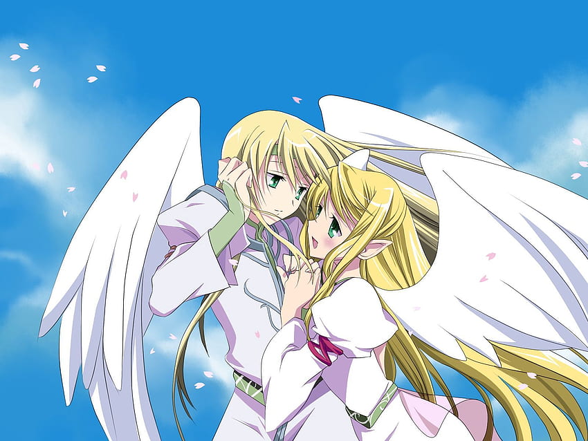 Anime, Angels, Girl, Wings, Tenderness, Guy HD wallpaper