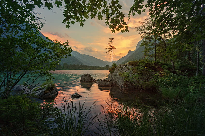 Natur, Flüsse, Bäume, Steine, Berge HD-Hintergrundbild