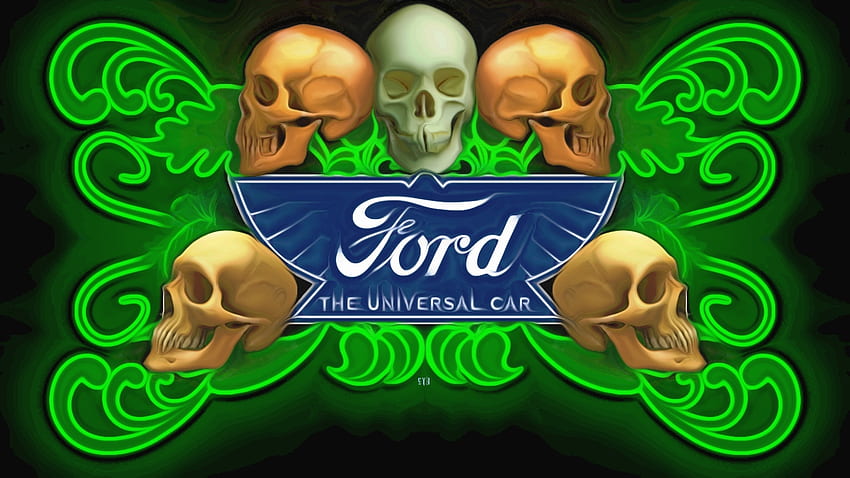 Vintage Ford Skulls Logo, Vintage Ford, Ford-Emblem, Ford-Motoren-Logo, Ford-Oval, Ford-Emblem-Hintergrund, Ford-Logo HD-Hintergrundbild