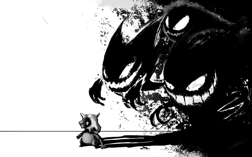 Pokemon schwarz Halloween Gengar Haunter Grässliches Kunstwerk Cubone HD-Hintergrundbild