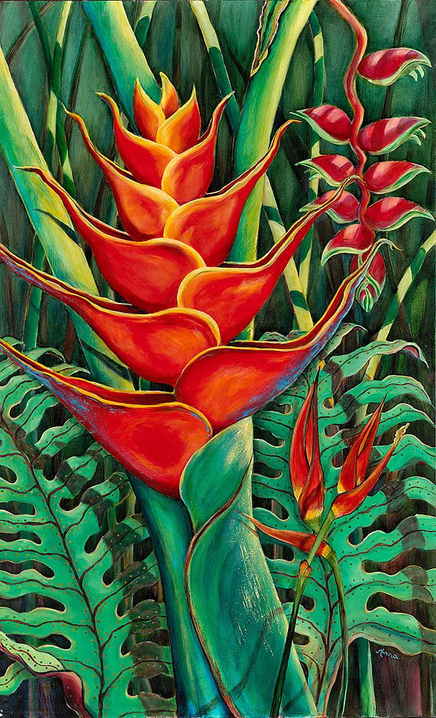 Found on Bing. Flower painting, Tropical art, Tropical painting, Heliconia HD phone wallpaper