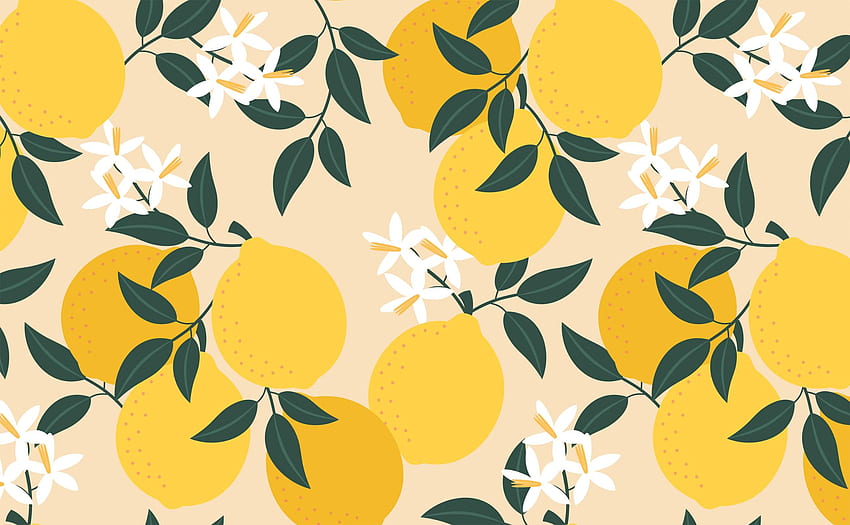 Весел лимонов плод и бял цвят Шарка за стени. Лимонов тарт, лимонов печат HD тапет