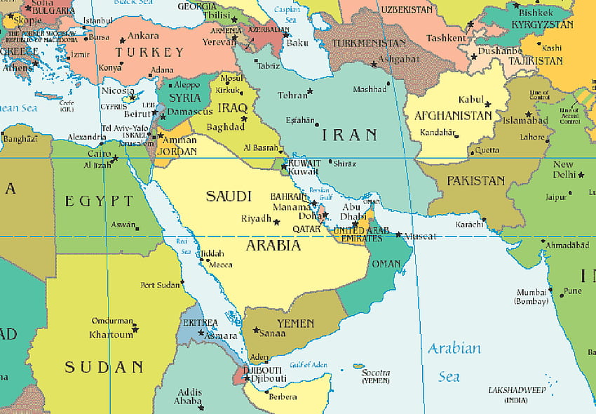 中東とヨーロッパ、中東の地図 高画質の壁紙