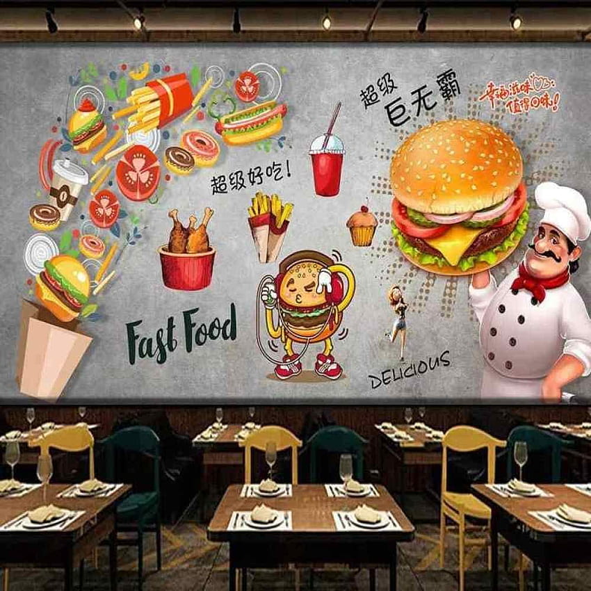 Afashiony 3D Hamburger Restaurant Coffee Shop Tea House Fast Food Hot Pot  Dining Room Poster Wall Art 3D Wall Mural For Living Room 450Cmx300Cm, Junk  Food HD phone wallpaper | Pxfuel