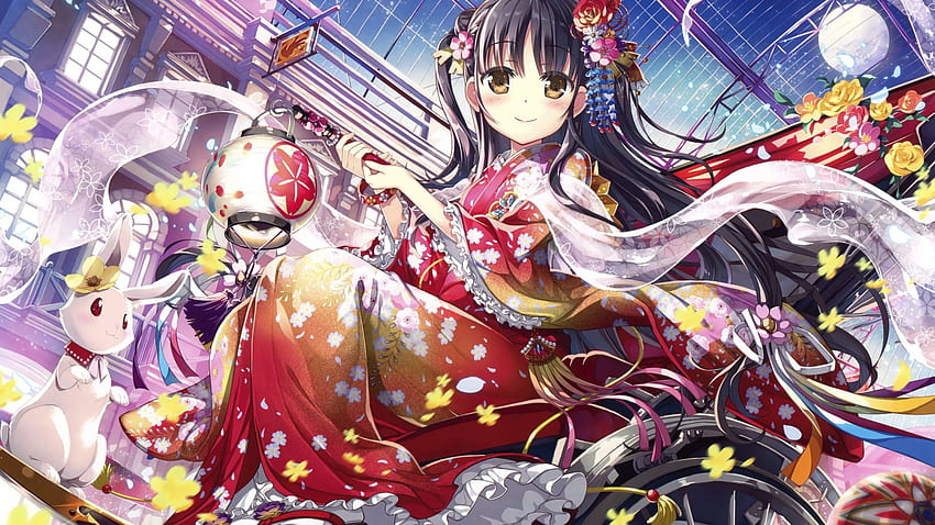 Traditional dress, festival, lantern, anime girl, original , , , background, 848f70, Anime Festival HD wallpaper