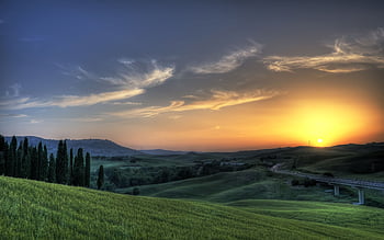 Wallpaper Tuscany, 5k, 4k wallpaper, 8k, Italy, landscape, village, field,  sunset, sky, grass, Nature #558