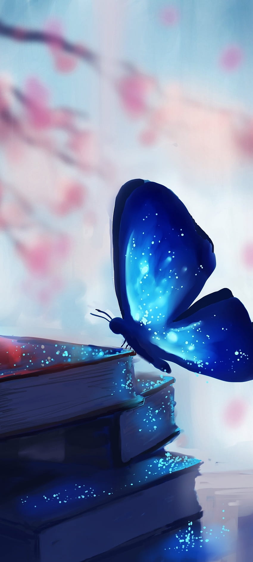 Glowing Butterfly, art, fantaisie, œuvres d'art, livres, bleu, conception, animal, lueur Fond d'écran de téléphone HD