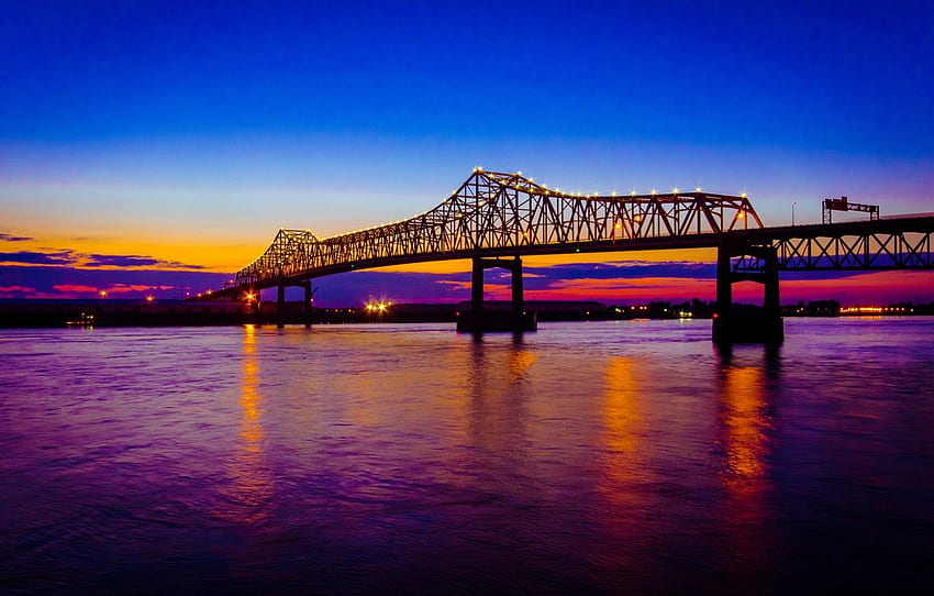night, bridge, Louisiana, Baton Rouge, Mississippi HD wallpaper