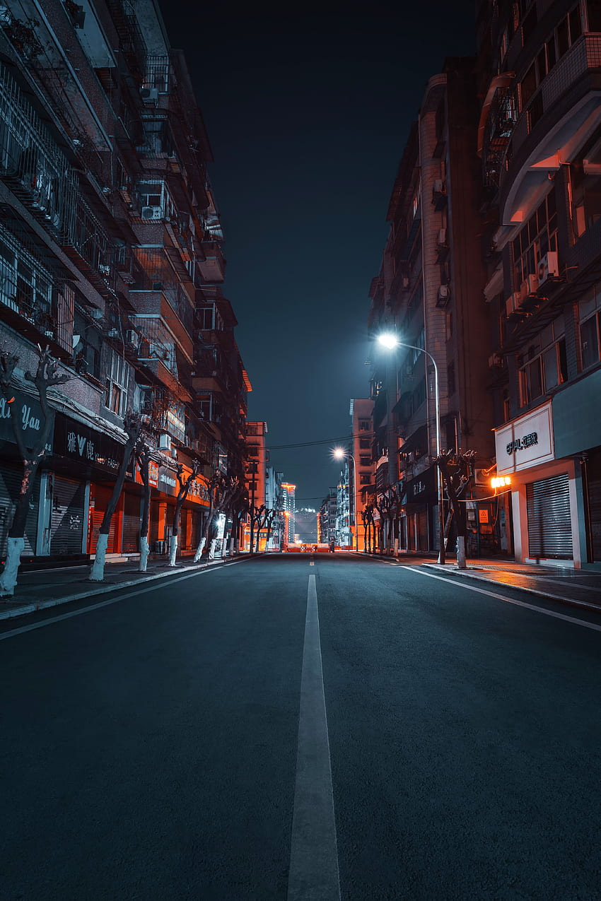 Städte, Nacht, Stadt, Gebäude, Straße, Straße HD-Handy-Hintergrundbild