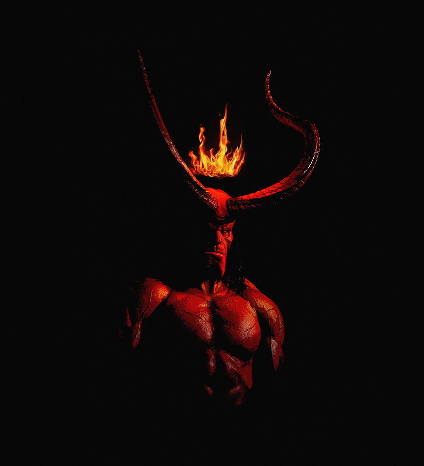 Hellboy, 2019 película, cuernos, corona de fuego, cartel fondo de pantalla del teléfono