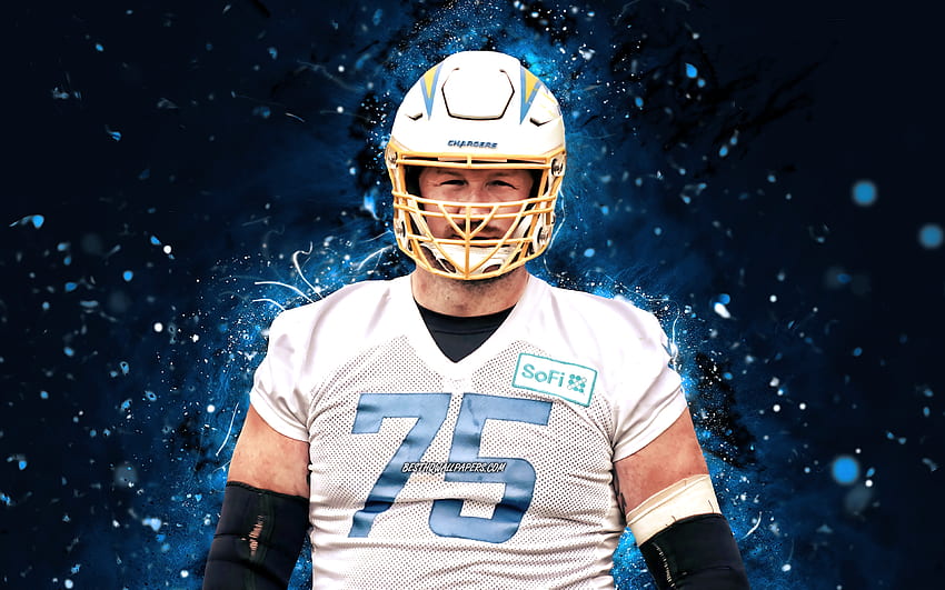 Bryan Bulaga, , NFL, offensive tackle, Los Angeles Chargers, american football, LA Chargers, blue neon lights, Bryan Bulaga LA Chargers, Bryan Bulaga HD wallpaper