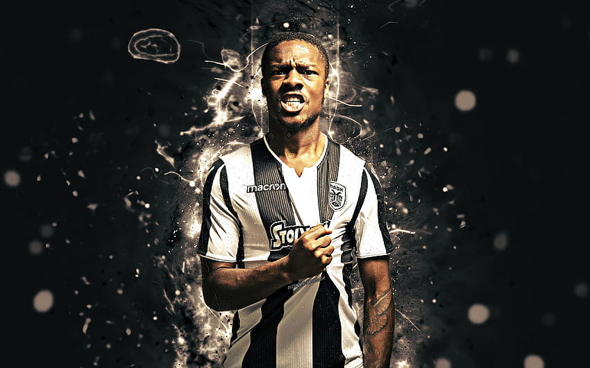 Chuba Akpom, , abstract art, football stars, PAOK, soccer, Akpom, Greece Super League, footballers, neon lights, PAOK FC, English footballer for with resolution . High Quality HD wallpaper