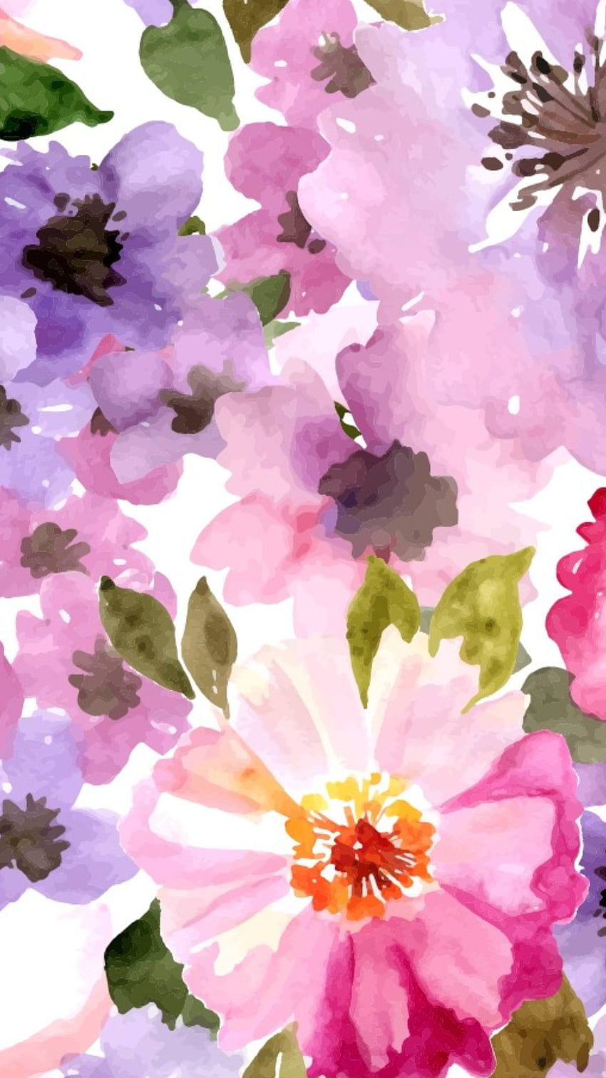 iPhone Wall tjn. フローラル、水彩花、花の水彩画 HD電話の壁紙