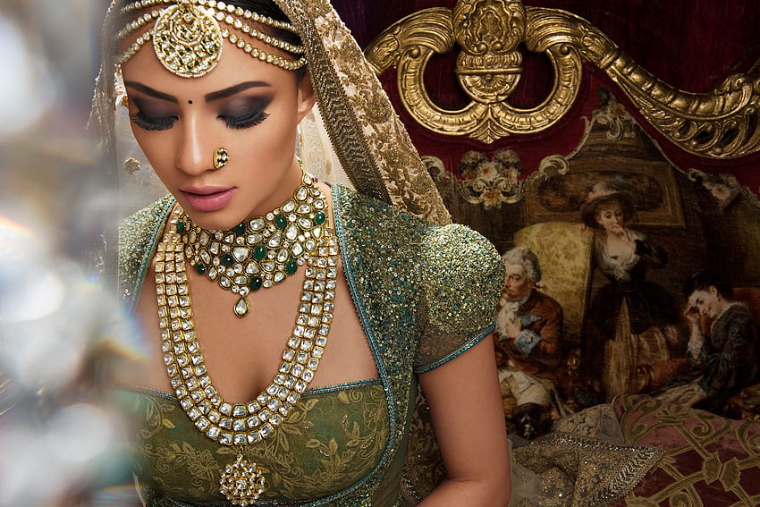 Indian Bride, Veil, Jewellery, Nackless, Saree, Makeup, Necklace HD wallpaper
