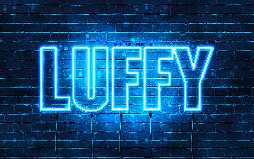 Happy Birtay Luffy, , blue neon lights, Luffy name, creative, Luffy Happy Birtay, Luffy Birtay, popular japanese male names, with Luffy name, Luffy HD wallpaper