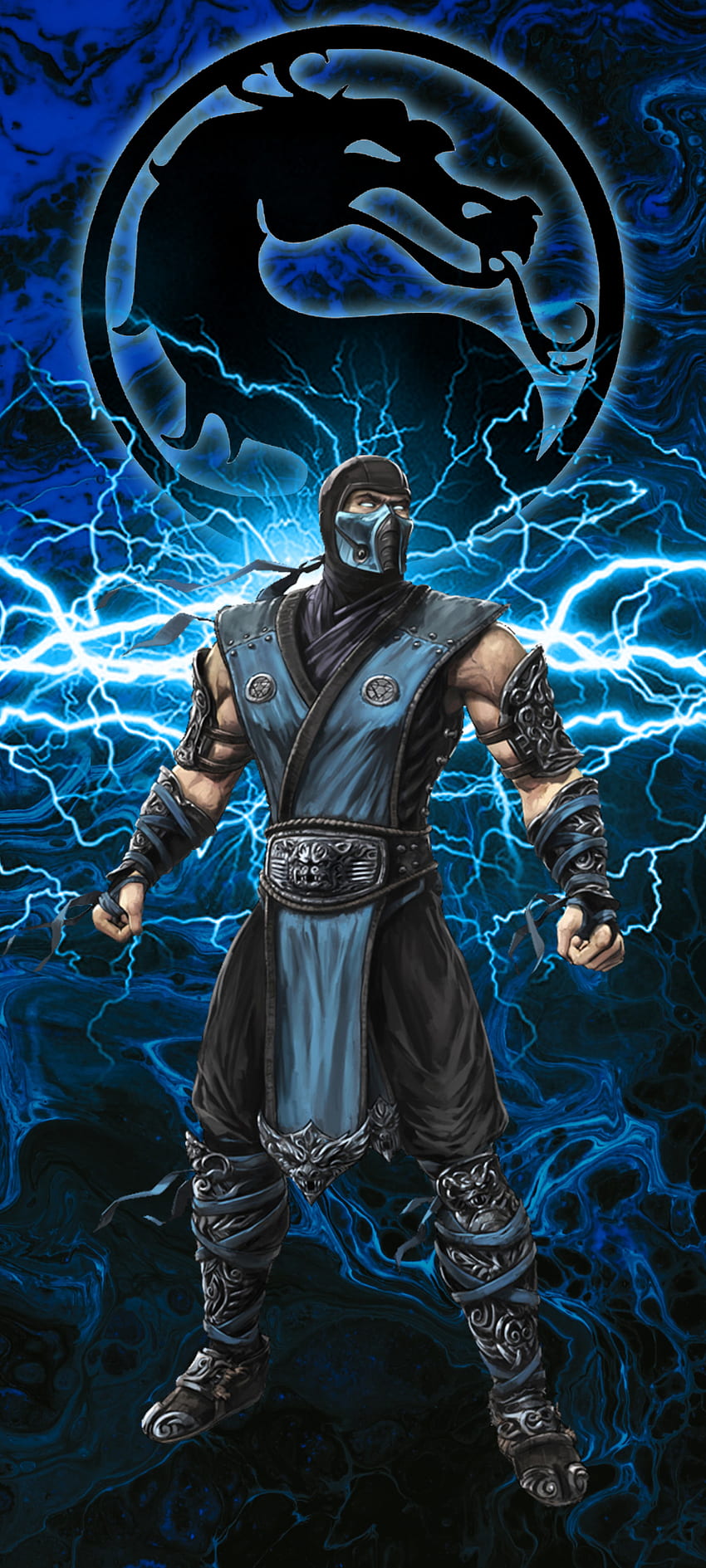 Mortal Kombat Sub-Zero, mortal-kombat, zero, sub, game, blue, dragon, fight, mk, video-game HD phone wallpaper