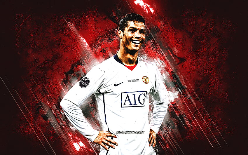 Cristiano Ronaldo, O Manchester United FC, retrato, retro arte, Ronaldo Manchester United, futebol, Premier League, Inglaterra papel de parede HD
