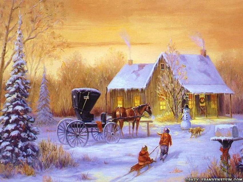 Natale vecchio stile inverno, scene di Natale d'epoca Sfondo HD