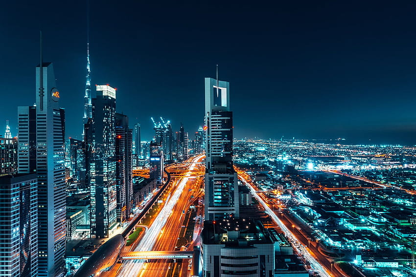 Red And White Concrete Building , City, Lights, Night, Dubai, Burj ...