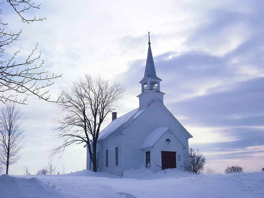 country church in winter, Country Winter Scenes HD wallpaper