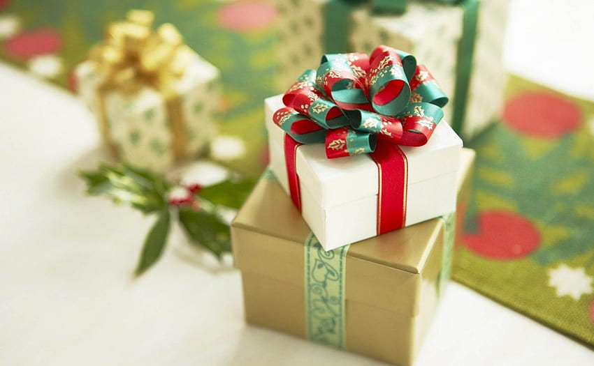 Prezenty świąteczne, pudełka, wesoły, boże narodzenie, prezenty, kokardki Tapeta HD