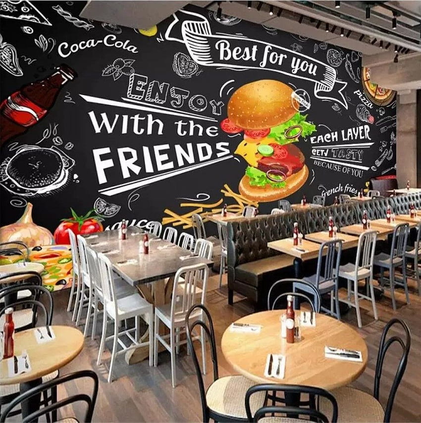 Restaurante de comida rápida Café Decoración de pared Hamburguesa Póster de pared Pizza Mural. Pelar y pegar. Papel texturizado, no tejido en 2021. Restaurante de comida rápida, Restaurante, Comida rápida fondo de pantalla del teléfono