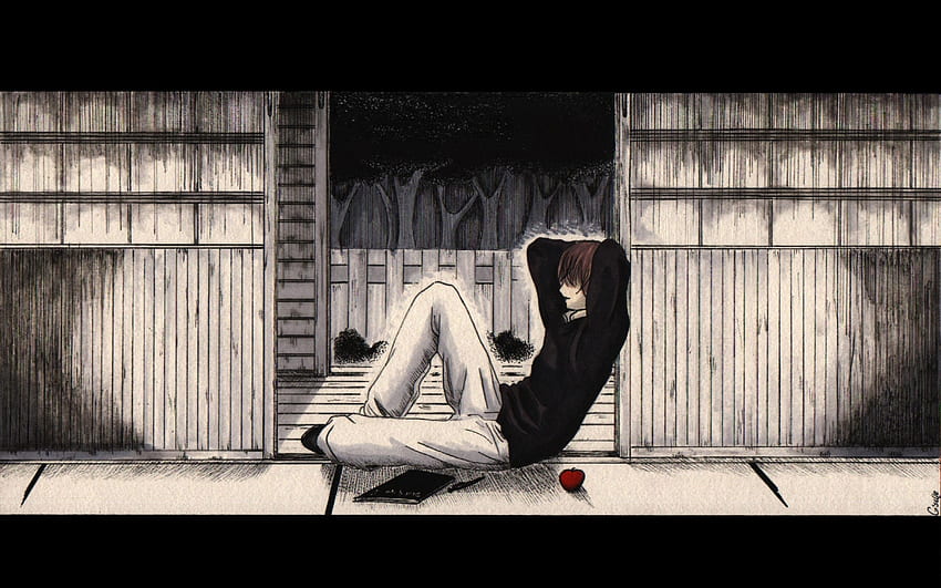 Death Note - Light Yagami สีขาว สีดำ Yagami ความตาย หนังสือ สีน้ำตาล หมายเหตุ อะนิเมะ เด็กผู้ชาย แสง สีแดง แอปเปิ้ล ผม ผู้ชาย ผู้ชาย วอลล์เปเปอร์ HD
