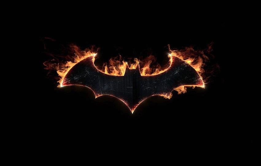 homme chauve-souris, signe, symbole, chauve-souris, feu, emblème, logo, symbole, chauve-souris, Batman Arkham Knight for , section игры, Batman Sign Fond d'écran HD