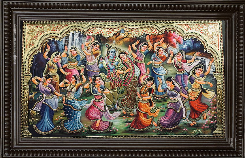クリシュナ・リーラ・タンジョール絵画 - Balaji Tanjore Art Gallery 高画質の壁紙