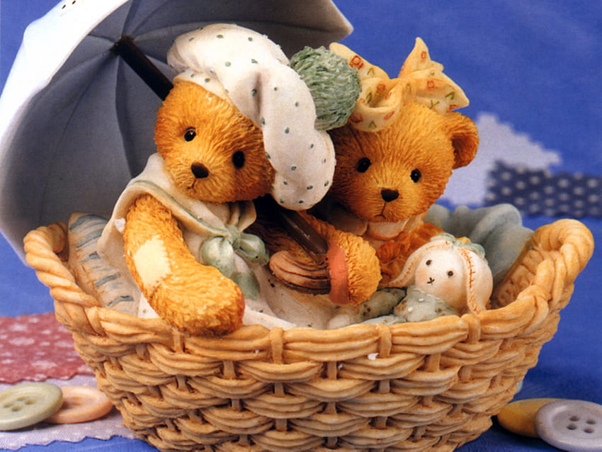 Cute teddy bear couple, umbrella, basket, bear, teddy, couple, cute HD  wallpaper | Pxfuel
