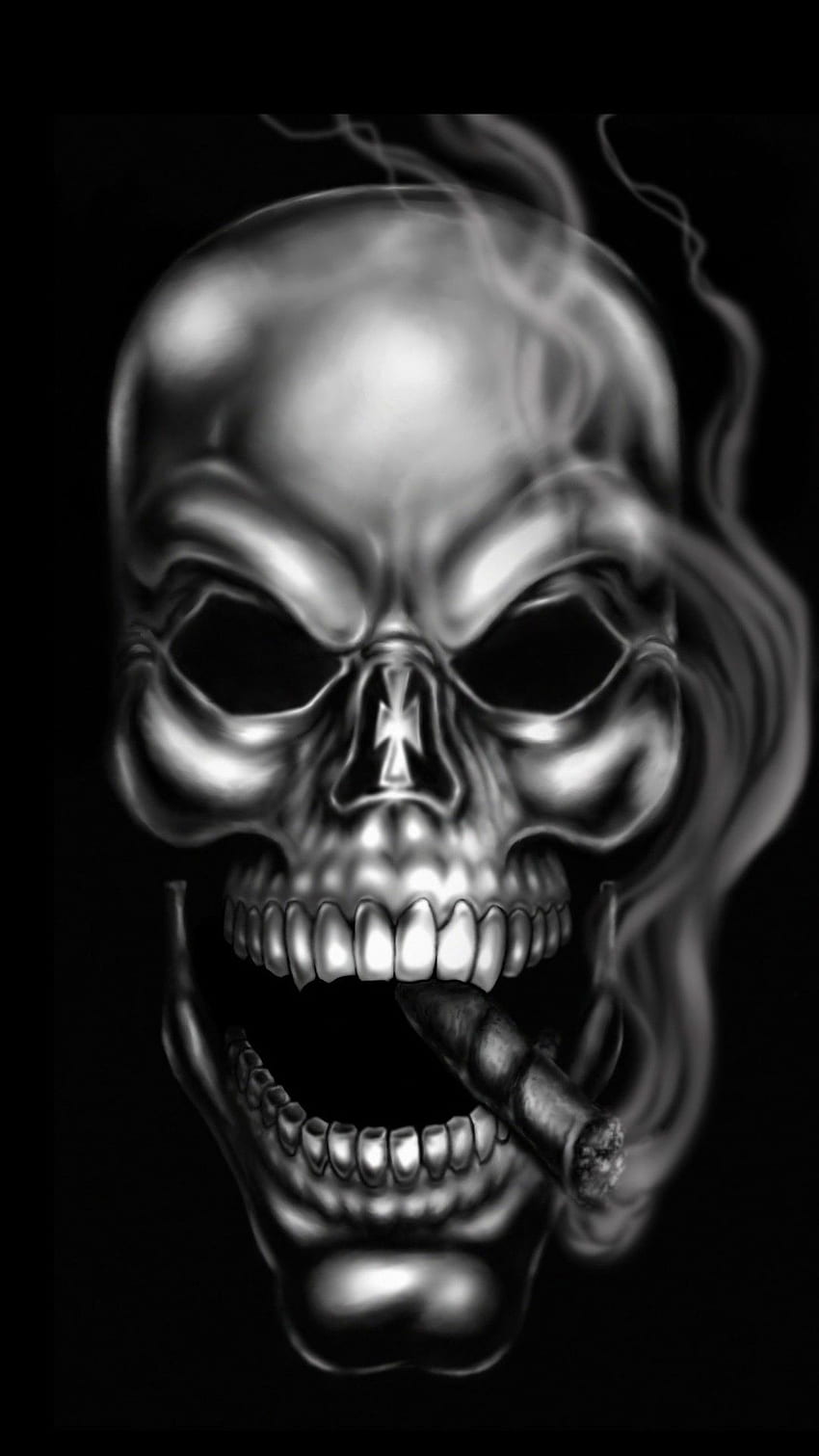 Crâne de squelette fumant. * Squelette, clowns, armes à feu, animaux, gangsters effrayants Fond d'écran de téléphone HD