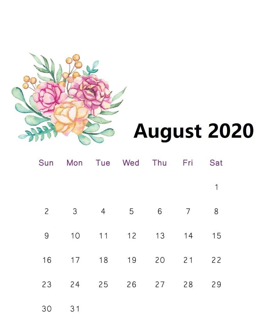 August 2020 Calendar Template Cute – Printable Calendar HD phone wallpaper