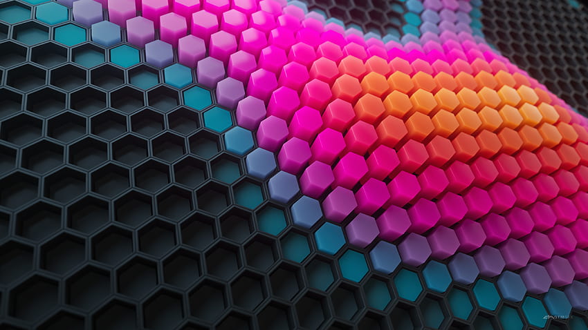 Hexagons , Patterns, Colorful background, Colorful blocks, Abstract, Black and Cyan HD wallpaper