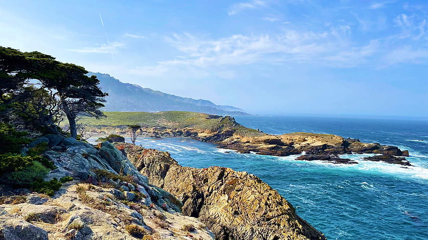 Shades of Light, Point Lobos, Carmel, California, sea, landscape, clouds, sky, rocks, tree, usa HD wallpaper