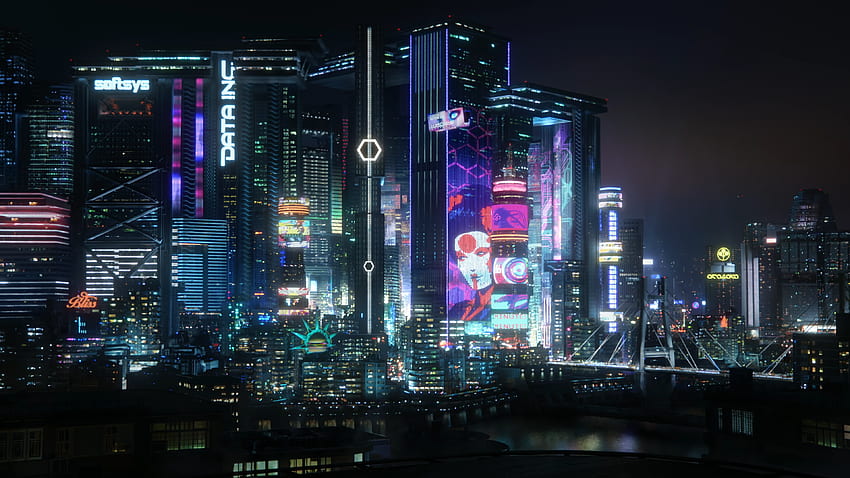 Città notturna, Cyberpunk 2077 []: , Paesaggio urbano di Cyberpunk Sfondo HD