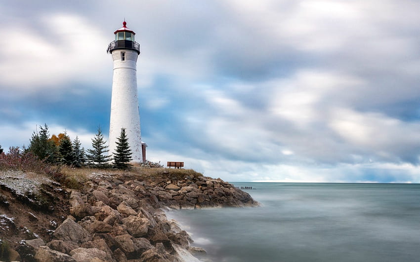 Crisp Point Lighthouse, Michigan, latarnia morska, architektura, jezioro, usa Tapeta HD